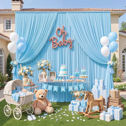 10ft x 10ft Wrinkle Free Baby Blue Backdrop Curtain - Image 8