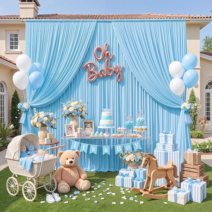 20ft x 10ft Baby Blue Backdrop Curtains - Image 8