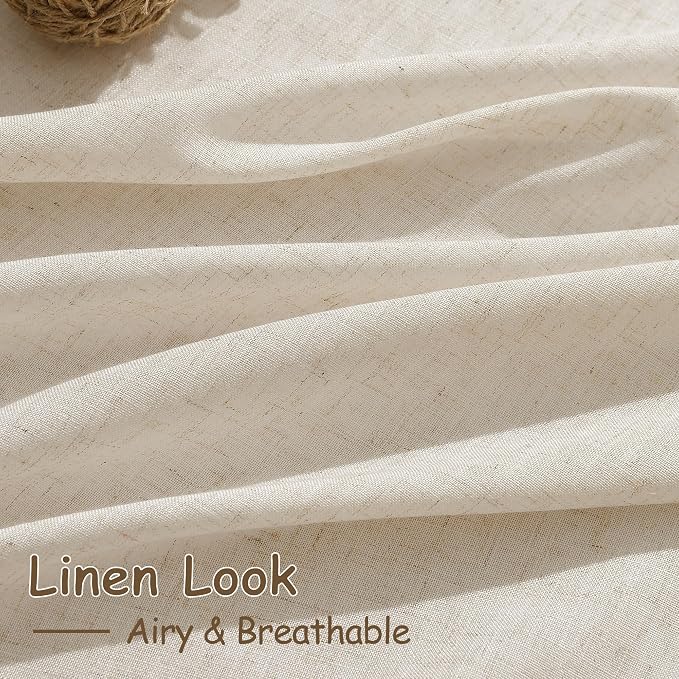 Living Room Curtains 63 Inch Length Linen Cream Beige Luxury Light Filtering - Image 4
