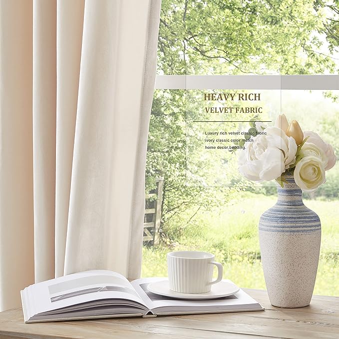 BULBUL Cream Curtains 120 inch Length- Set of 2 Living Room Ivory Velvet - Image 5