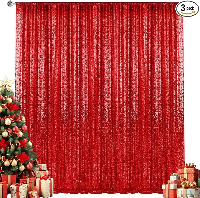 10×10FT Red Sequin Backdrop Curtain, Photography Backdrop Glitter Curtains by Pufogu