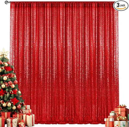 10×10FT Red Sequin Backdrop Curtain, Photography Backdrop Glitter Curtains by Pufogu