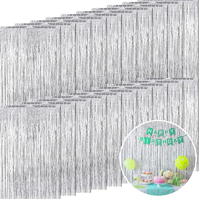 20 Pcs Silver Foil Fringe Backdrop 3.28 x 8.2 ft Metallic Tinsel Curtains by Jerify