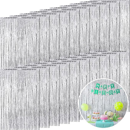 20 Pcs Silver Foil Fringe Backdrop 3.28 x 8.2 ft Metallic Tinsel Curtains by Jerify