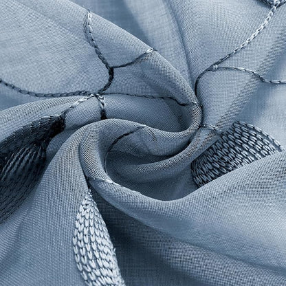HOMEIDEAS Stone Blue Sheer Kitchen Curtains 52 x 45 Inch Length 2 Panels - Image 4