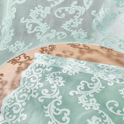 Pastel Turquoise Lace Curtains 96 Inches Long Rod Pocket Light Teal Paisley - Image 7