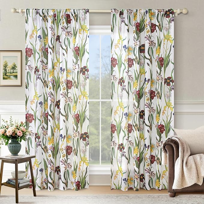 Schweek White Floral Curtains 84 Inch Long 2 Panels by Schweek
