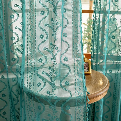 WAZZIO Boho Lace Curtains 2 Panels 84 Inch -Victorian Sheer Panel Drape French by WAZZIO