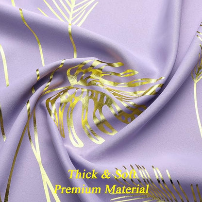Lilac Blackout Curtains for Bedroom, Room Darkening Gold Palm Tree Pattern - Image 5