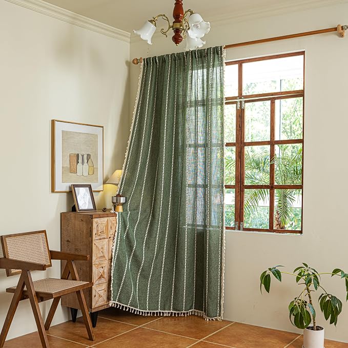 Sutuo Home Boho Curtains for Bedroom Dining Room, Semi Blackout Linen Farmhouse - Image 3