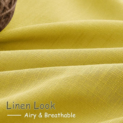 Celery Yellow Linen Curtains 108 Inches Long 2 Panels Set Back Tab Loop Pocket - Image 5