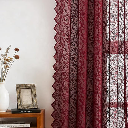 Bujasso Burgundy Red Lace Sheer Curtains - Image 3