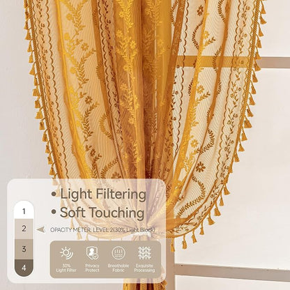 WAZZIO Boho Lace Curtains 2 Panels 84 Inch -Victorian Sheer Panel Drape French - Image 5