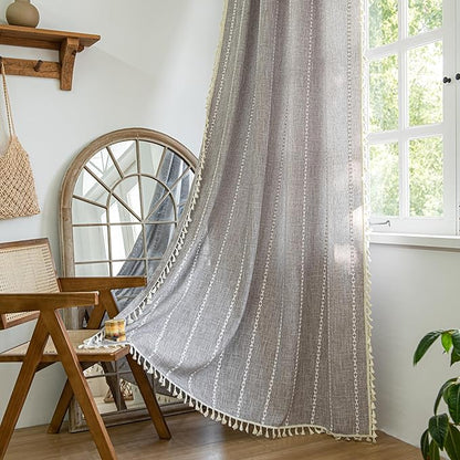Sutuo Home Boho Curtains for Bedroom Living Room, Semi Blackout Linen Farmhouse by SutuoHome