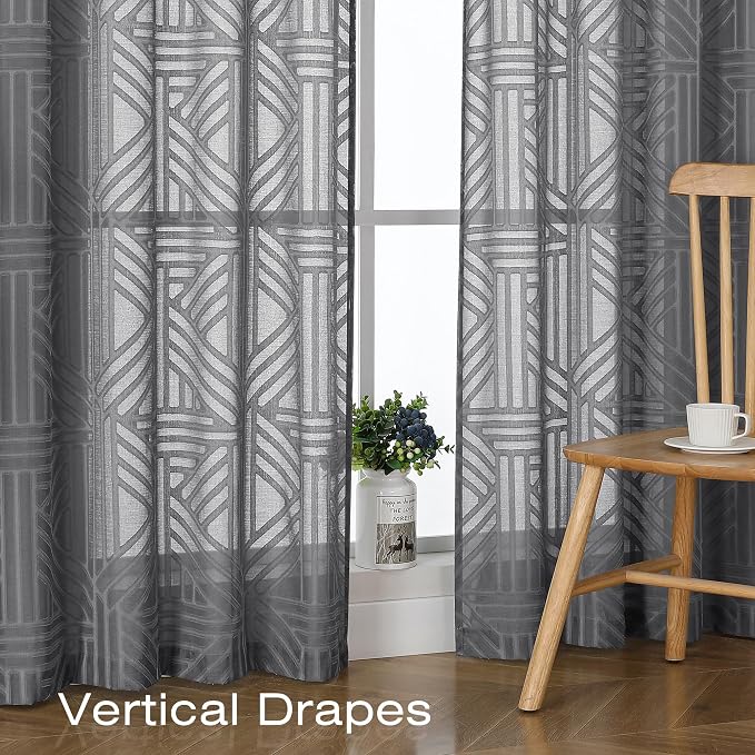 Simplebrand Semi Sheer Charcoal Grey Curtains 84 Inches Long 2 Panels, Light - Image 6