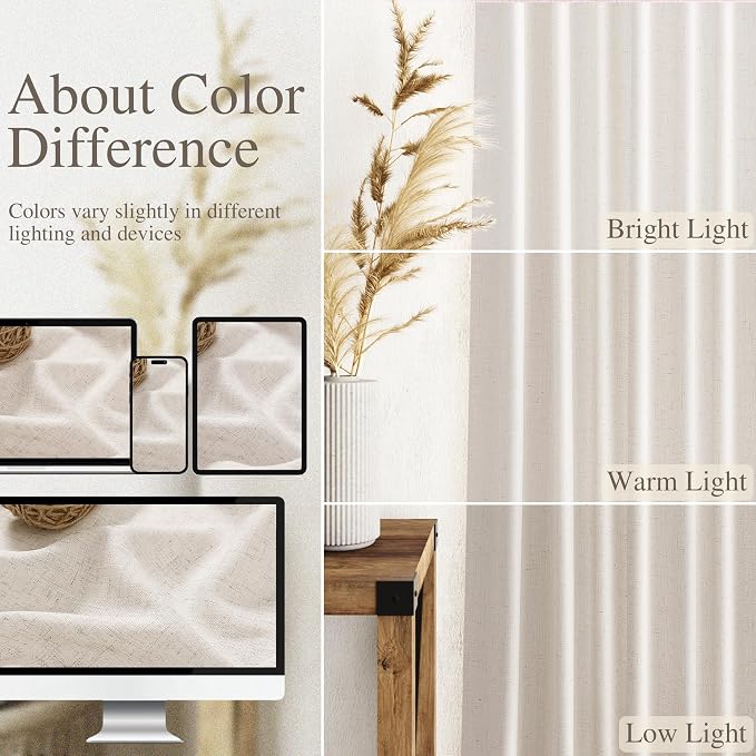 Extra Long Curtain 102 inches Long 2 Panels Set Back Tab Beige Drapes - Image 4
