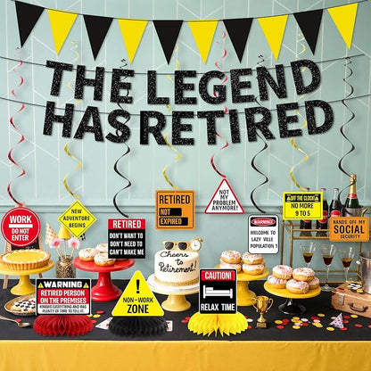 Roetyce Retirement Party Decorations, Caution Legend Has Retired Banner | Black - Image 6