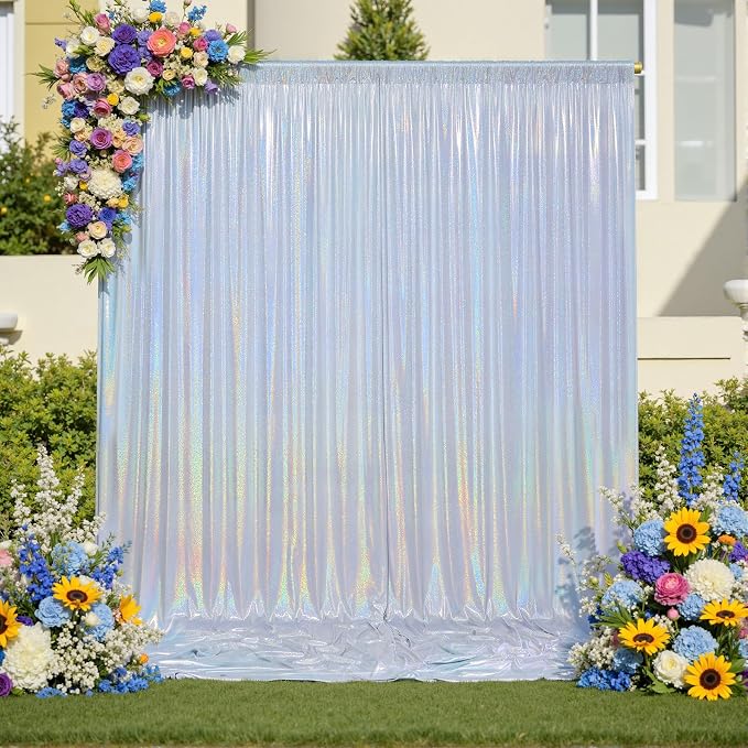 20x10ft Shimmer Silver Sequin Backdrop Curtain - Image 5