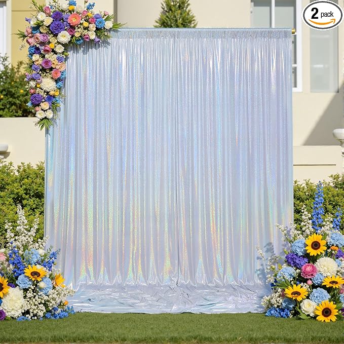 10x10ft Shimmer Silver Sequin Backdrop Curtain by LeegleriTableSkirt
