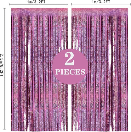 PIGETALE Pink Foil Fringe Curtains, 2 Pack 3.2 x 8.2 ft Party Backdrop | - Image 4
