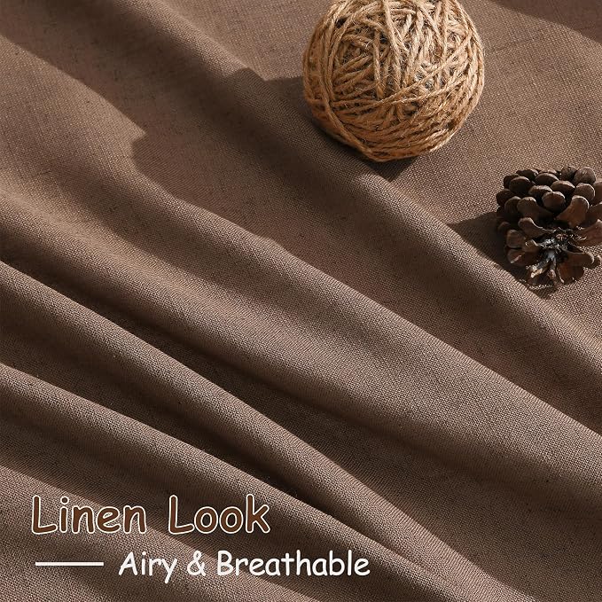 Caramel Brown Linen Curtains 63 Inches Length 2 Panels Set - Image 5