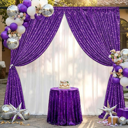 Purple Sequin Backdrop 2 Pieces 2ftx8ft Wedding Glitter Curtain Backdrop Arch - Image 4