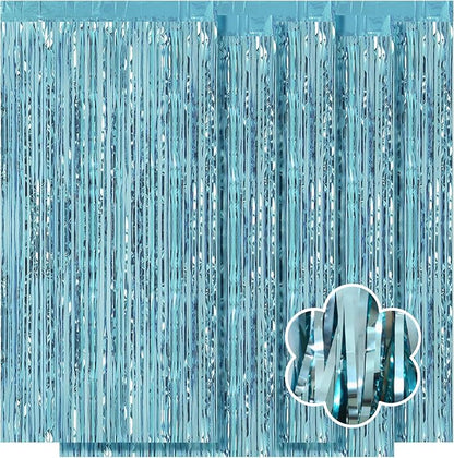 5 Pack Blue Foil Curtain Backdrop 3.2ft x 9.8ft Metallic Tinsel Foil Fringe - Image 8