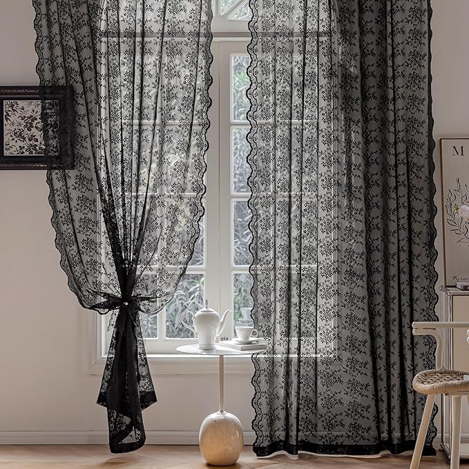 Anmao Vintage Lace Curtains 80 Inches Long 2 Panels Set, Romantic Elegant Light - Image 4