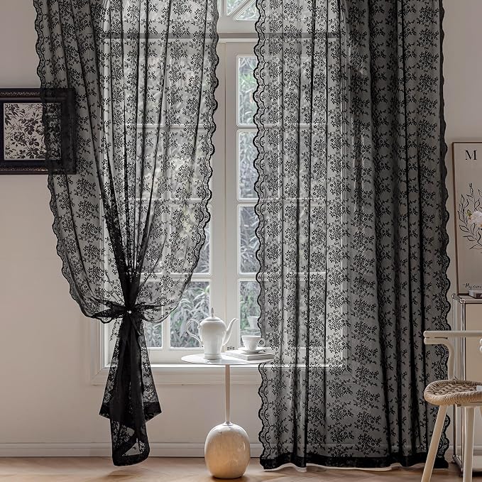 Anmao Vintage Lace Curtains 54 Inches Long 2 Panels Set, Romantic Elegant Light - Image 4