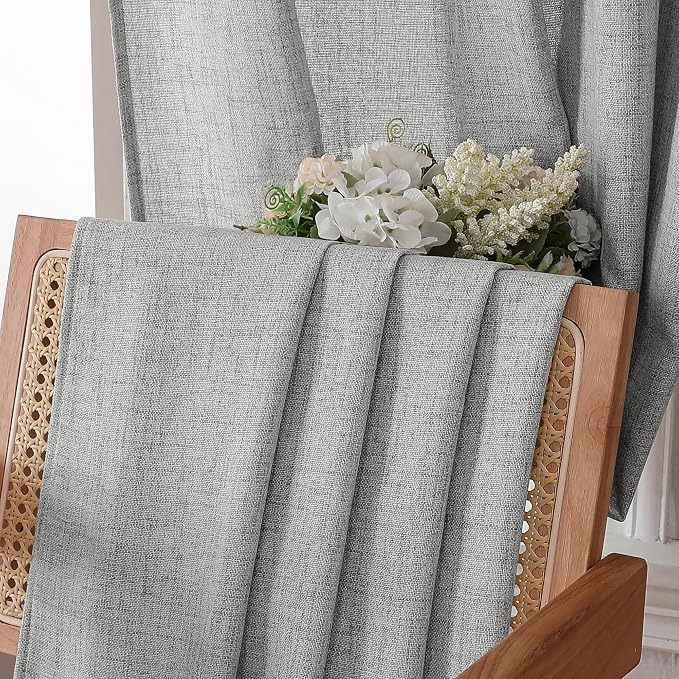 Tollpiz Linen Curtains Living Room Rod Pocket Semi Sheer Curtain Burlap Light - Image 6