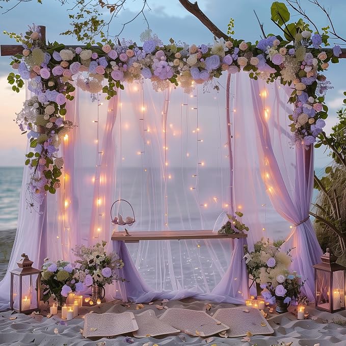 Tulle Backdrop Curtains with Lights Lavender 10x10ft Sheer Curtain Backdrop | - Image 6