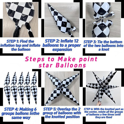 2 * 12 Pcs Black White Checkered Explosion Pointed Star Foil Balloons/Talladega - Image 4