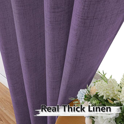 Tollpiz Short Linen Curtain Bedroom Rod Pocket Semi Sheer Curtains Burlap Light - Image 3