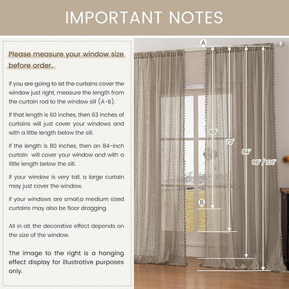 WAZZIO Boho Lace Curtains 45 Inches 2 Panel, Light Filtering Privacy Tassel & - Image 8