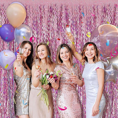 Pink Tinsel Foil Fringe Curtains Wavy Backdrop - Image 3