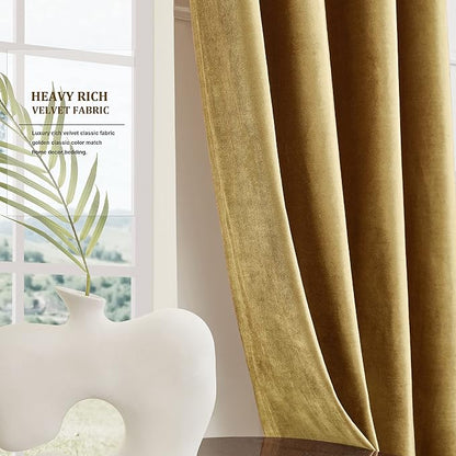 Velvet Gold Grommet Blackout Curtains 120 inch Length - Image 8
