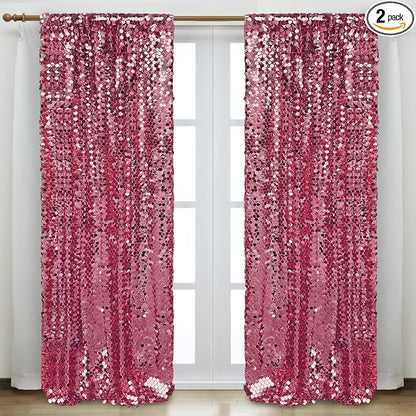 Hot Pink Sequin Backdrop, 4 * 10ft Pack of 2 | 18MM Large Sequins, Glitter by HMQIANG