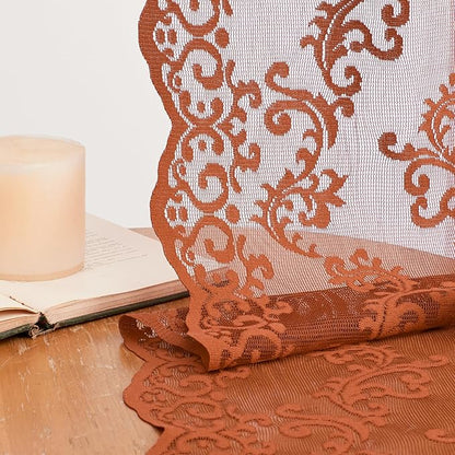 Brunt Orange Lace Curtains 63 Inch Length 2 Panels Set - Image 4