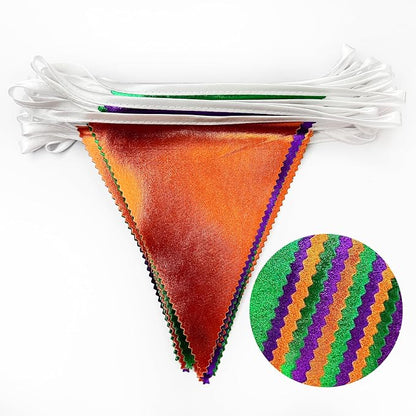 Halloween Party Decorations Metallic Fabric Green Orange Purple Triangle - Image 3