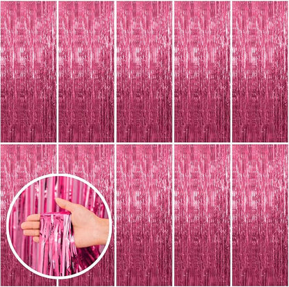 BOMSI 10 Pack Pink Backdrop Party Decorations Tinsel Curtain Party Backdrop by BOMSI