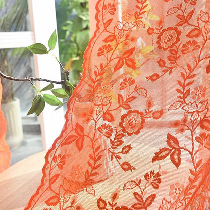 Burnt Orange Lace Curtains Rustic Leaf Floral 42 x 84 Inch, 2 Panels | Rod - Image 7
