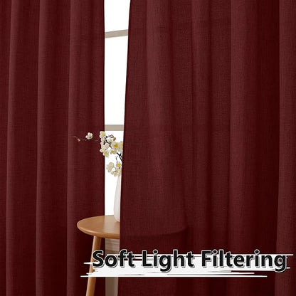 Tollpiz Linen Curtains Living Room Rod Pocket Semi Sheer Curtain Burlap Light - Image 2