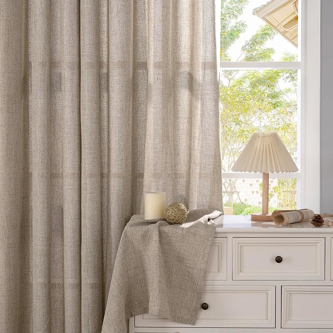 YoungsTex Oatmeal Linen Kitchen Curtains 36 Inches Long - Image 8