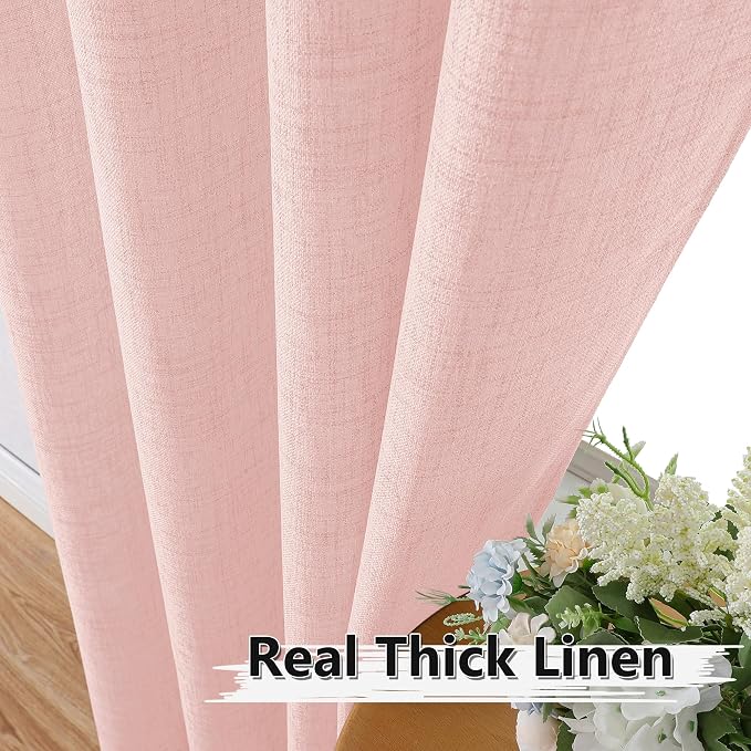 Tollpiz Short Linen Curtain Living Room Rod Pocket Semi Sheer Curtains Burlap - Image 3
