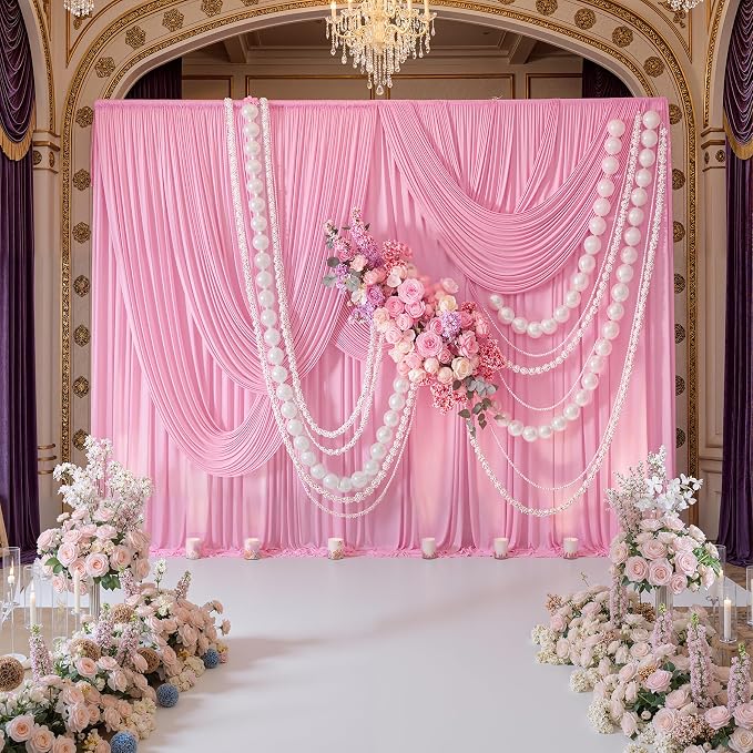 20ft x 10ft Wrinkle Free Pink Backdrop Curtains - Image 3
