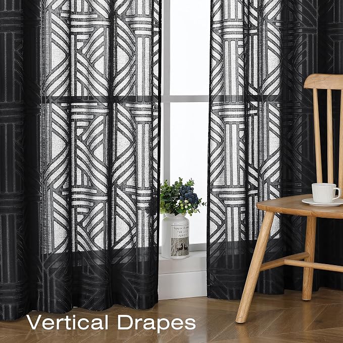 Simplebrand Semi Sheer Black Curtains 90 Inches Long 2 Panels, Light Filtering - Image 6