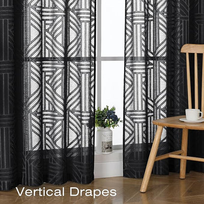 Simplebrand Semi Sheer Black Curtains 90 Inches Long 2 Panels, Light Filtering - Image 6