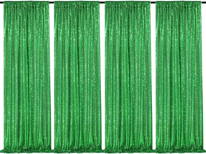 Green Sequin Backdrop 4 Panels 2FTx8FT Glitter Wedding Photo Backdrop | by QueenDream