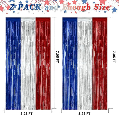 ZATAYE 2 Pack Blue Silver Red Foil Curtain Streamer Decorations | Blue Silver - Image 2