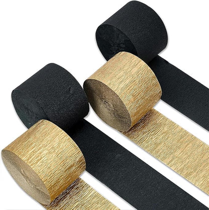 4 Gold Black Crepe Paper Streamers, 328ft Pack of Party Decorations | Each roll by CaptainD%C3%A9cor
